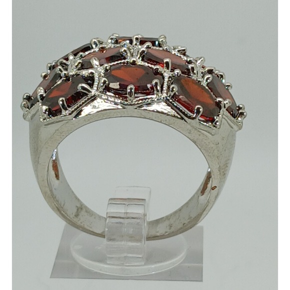 Vintage Ring Size 10.5 Silver Tone White Gold GP Red CZ Cocktail New-Old-Stock - Picture 1 of 11